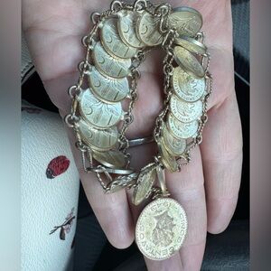 Vintage 1954 Mexican coin bracelet.  Gold Coin Charm Bracelet